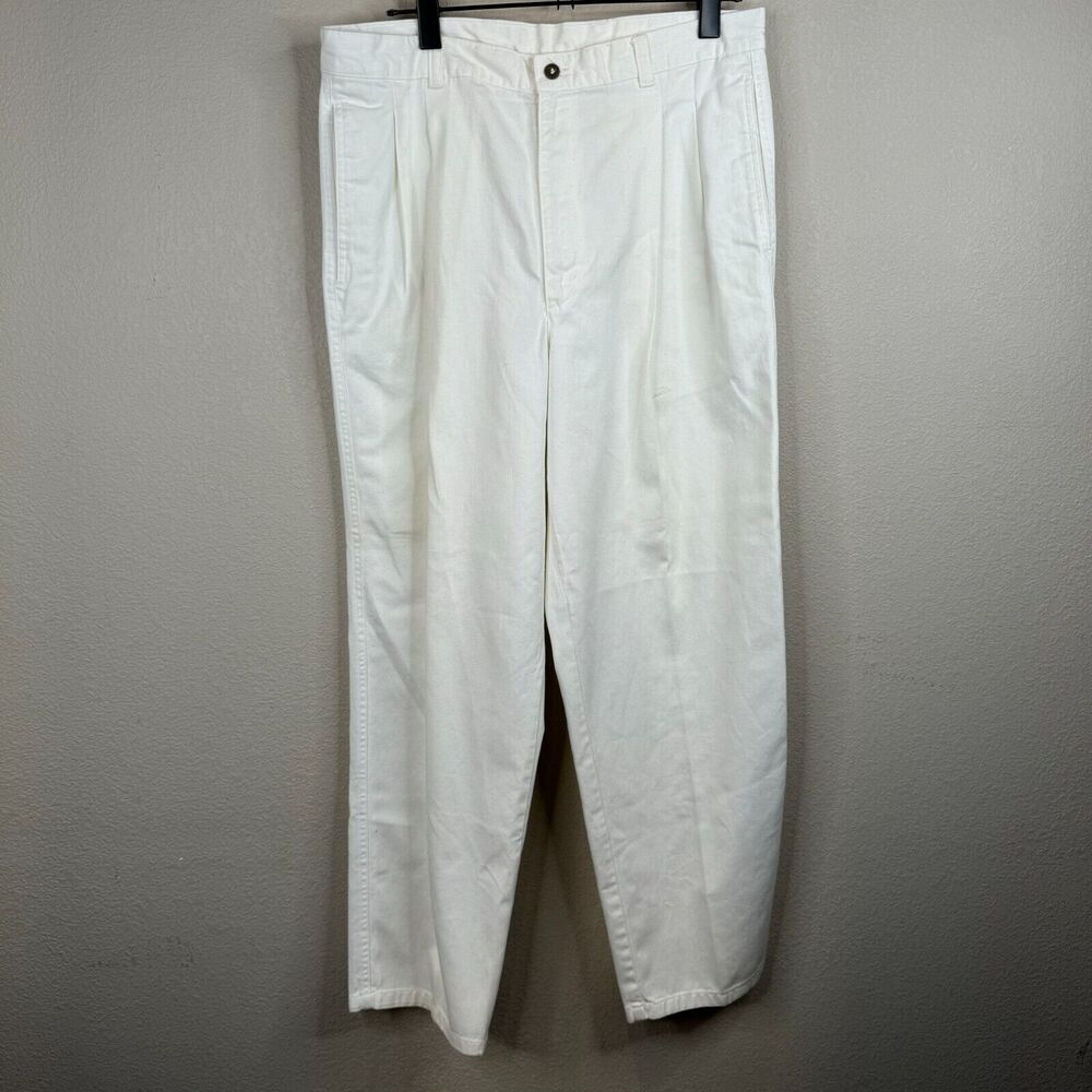 Flyers Men's High Rise‎ Straight Leg Ankle Pant Pleated White Size 36S